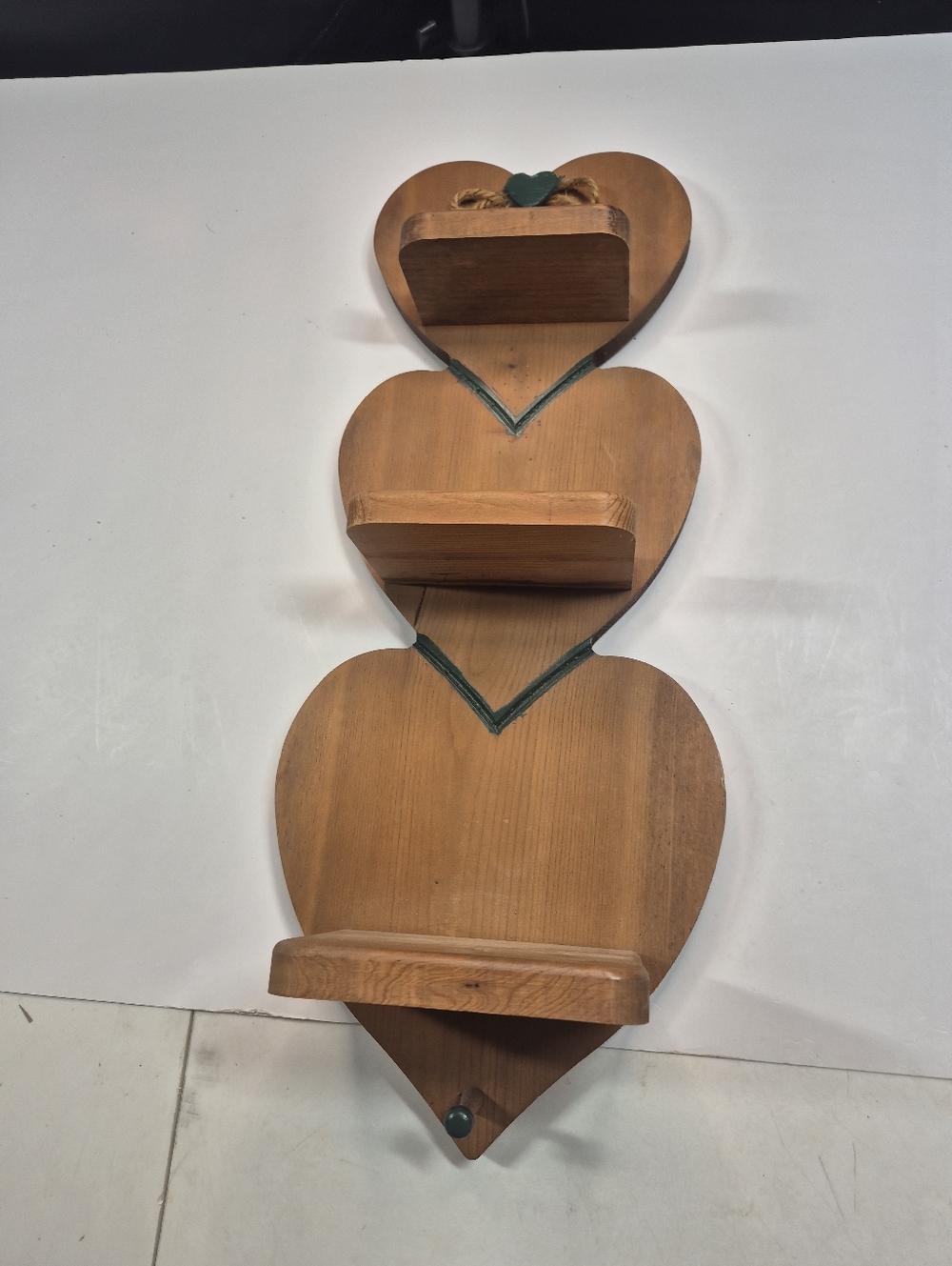 Wooden 3 Heart Shelf and Peg Wall Hanging